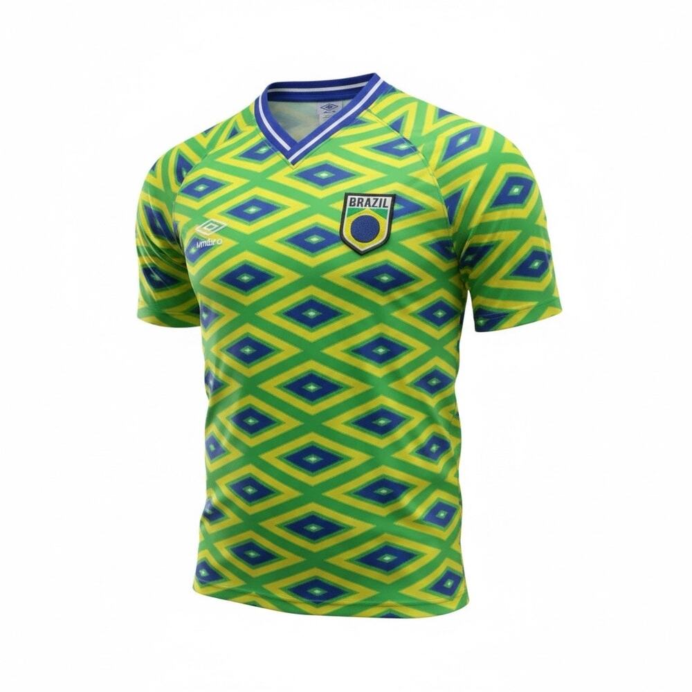Umbro Brazil Soccer Jersey Mens XL Green Yellow Blue Geometric NWT Patch